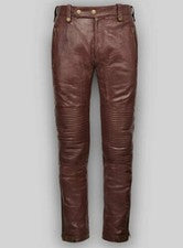 Pantalones de motociclista de piel de oveja genuina para hombre estilo retro cuero real hechos a mano