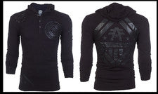 AMERICAN FIGHTER Negro sobre Negro AVERETT Manga Larga Henley Sudadera con Capucha Camiseta Nueva con Etiquetas