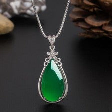 Collar colgante de plata esterlina 925 con flor de cristal de jade para mujer joyería regalo Reino Unido