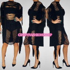 Mujer Sexy Perspectiva Hueco Bodycon Borlas Ropa de club Cóctel Fiesta Vestido
