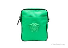 Versace Pequeño Verde Brillante Tela Nylon Medusa Bandolera Bolso Mensajero Cartera