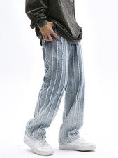 Pantalones de mezclilla para hombre High Street retro americanos borde irregular diseño estilo pequeño holgados