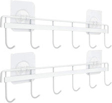 Colgador Pared Adhesivo 2 Piezas 6 Ganchos Organizador Utensilios Cocina Blanco