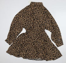 Lo último Moda Para Mujer Vestido Camisa Marrón Estampado Animal S