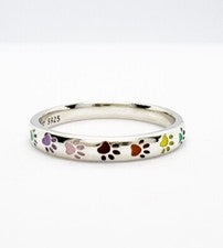 Colorido Anillo Estampado Pata Gato Perro Animal Genuino Plata de Ley 925 Talla J-T 💖