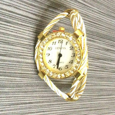 Reloj brazalete Geneva para mujer cristal esfera blanca redonda en correa de cable dorada y blanca!