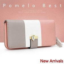 Cartera con cremallera de gran capacidad para mujer de cuero PU 9 tarjeteros estilo elegante