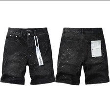 2026 Nuevo Pantalones Cortos Negros Marca Púrpura Moda Hombre Tinta Salpicadura Corte Ajustado.