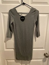 Nuevo Vestido Para Mujer Algodón Elástico Kn Broke Brillante Gris Plateado Bodycon Talla XS