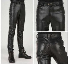 Nuevo Moda Negro Para hombres Informal Cuero PU Pantalones Calce Ajustado Pantalones Ajustados Regalo