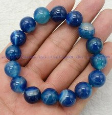 Natürliche 6/8/10/12/14mm Blau Gestreifter Achat Runde Edelstein Armband 17-23cm