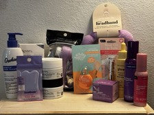 Nuevo paquete de belleza spa conjunto de cuidado facial y cabello con bolsa de cosméticos rosa