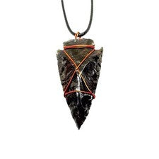 Collar Colgante Punta de Flecha Obsidiana Cobre Piedras Preciosas EMF Cristal Escalar Joyería