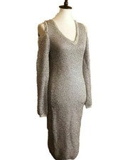Vestido vaina ceñido al cuerpo con hombros fríos metálico dorado talla S WOW Couture para mujer