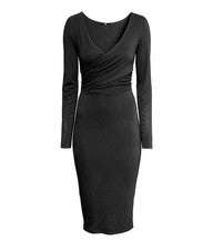 Vestido entallado H&M efecto envolvente, talla S, negro