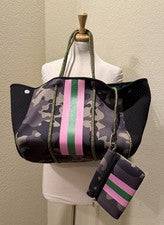 Bolso de hombro a rayas rosa camuflaje de neopreno bolso de gimnasio con billetera