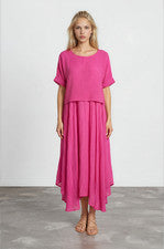 Vestido midi informal de 2 piezas de gran tamaño para mujer con vestido cami y top de mangas cortas