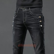 Pantalones de mezclilla elásticos estilo clásico de moda callejera talla 27-36 asiática para hombre