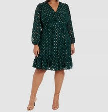 Vestido para mujer London Times verde con clip forrado y acampanado talla grande 14W