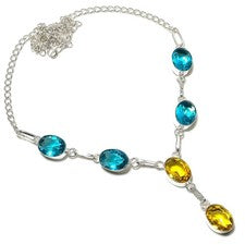 Citrino, turmalina piedras preciosas 925 collar de joyería de plata esterlina...