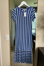 Mujer Maxi Algodón Emporio - Vestido Camiseta a Rayas con Volantes Dobladillo Talla XS