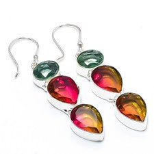 Pendiente de joyería de plata esterlina 925 de turmalina bicolor, amatista 2,...