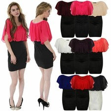 Vestido ajustado talla grande lápiz de gasa en contraste kimono 2 en 1 para mujer UK SM-2XL