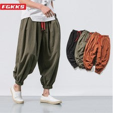 Nuevos Pantalones Harén Sueltos Estilo Chino Algodón Lino Pantalones de Sudadera Respiración para Hombres de Gran Tamaño