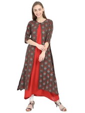 Vestido largo Kurti/vestido de diseñador de rayón y algodón de doble capa Yaanvi para mujer