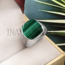 Anillo de regalo de malaquita natural para hombre anillo hecho a mano de plata de ley 925 maciza