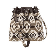 Bolso Cubo Tessa para Mujer Nocona Diseño Suroeste Correa Extraíble Marrón Blanco Nuevo con Etiquetas