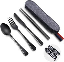 Juego de utensilios de viaje con estuche cubiertos de acero inoxidable para camping picnic