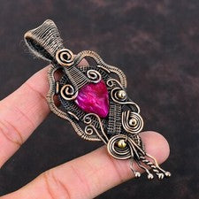 Colgante de cobre envuelto en alambre de piedras preciosas reales hecho a mano joyería para mujer 3,74"