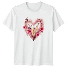 Camiseta rosa floral con gráfico de corazón para mujer Camiseta para hombre Top estilo unisex