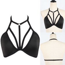 Moda de mujer sexy ahueco sujetador top negro bralet crop top blusa camisetas