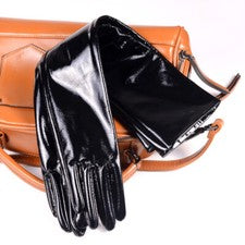 Guantes largos/opera 60 70 cm para mujer charol real negro brillante fiesta noche