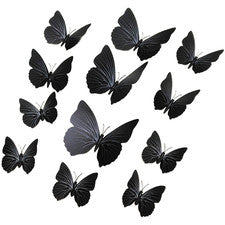Juego de 12 pegatinas de pared 3D mariposa negra PVC para interior de salón dormitorio