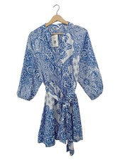 Vestido de verano Pigalle azul blanco patrón cachemir talla 40 L vestido casual cinturón