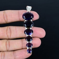 Colgante solitario de piedras preciosas de plata de ley 925 de amatista africana 3,2" AAB 1253