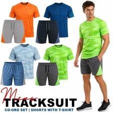 Conjunto de camiseta y pantalones cortos para hombre gimnasio correr ropa deportiva manga corta chándal Reino Unido