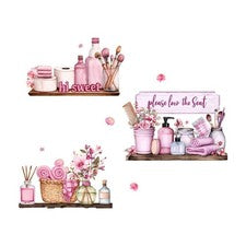 Florero rosa impermeable cepillo de maquillaje pegatina de pared para decoración de hogar y oficina