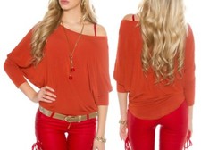 Sexy Miss Mujer Moda Murciélago Top 3/4 Brazo Camiseta 34/36/38 Óxido + Cadena