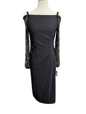 Vestido midi acanalado con mangas con cuentas Faraj y hombros descubiertos pequeños Marina para mujer