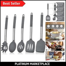 Juego de Utensilios de Cocina, 5 Piezas Utensilios de Cocina de Silicona con Acero Inoxidable...