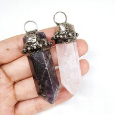 Collar colgante punto de curación chakra cristal cuarzo hexagonal natural joyería