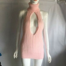 Sexy vestido de punto para mujer corto con hueco sin espalda moda de punto japonesa