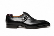 Zapatos de oficina de vestir hechos a mano de cuero genuino negro con correa de monje única para hombre