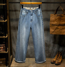 Pantalones de mezclilla holgados informales de pierna recta de primavera para hombre de moda cintura elástica