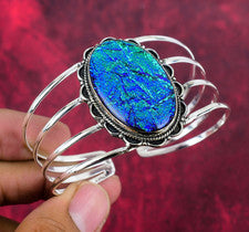 Brazalete ajustable de plata 925 hecho a mano con piedras preciosas de ópalo triplete verde azul joyería