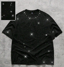 Nueva Camiseta Remache Negra Moda Lentejuelas Brillo Lujo para Hombres Alta Calidad